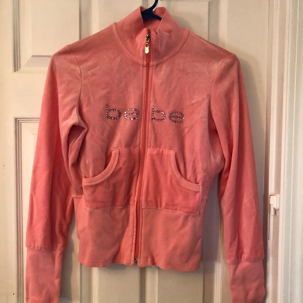Bebe pink velour tracksuit size medium NWOT
